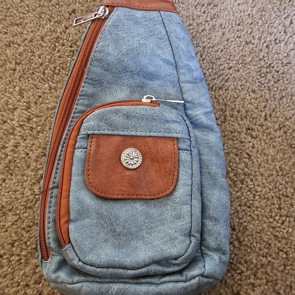 Stylish Blue and Brown Sling Bag